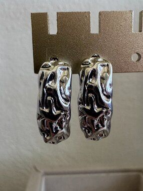 Chunky Textured Hoop Earrings in Sterling Silver 925 – Retro Style